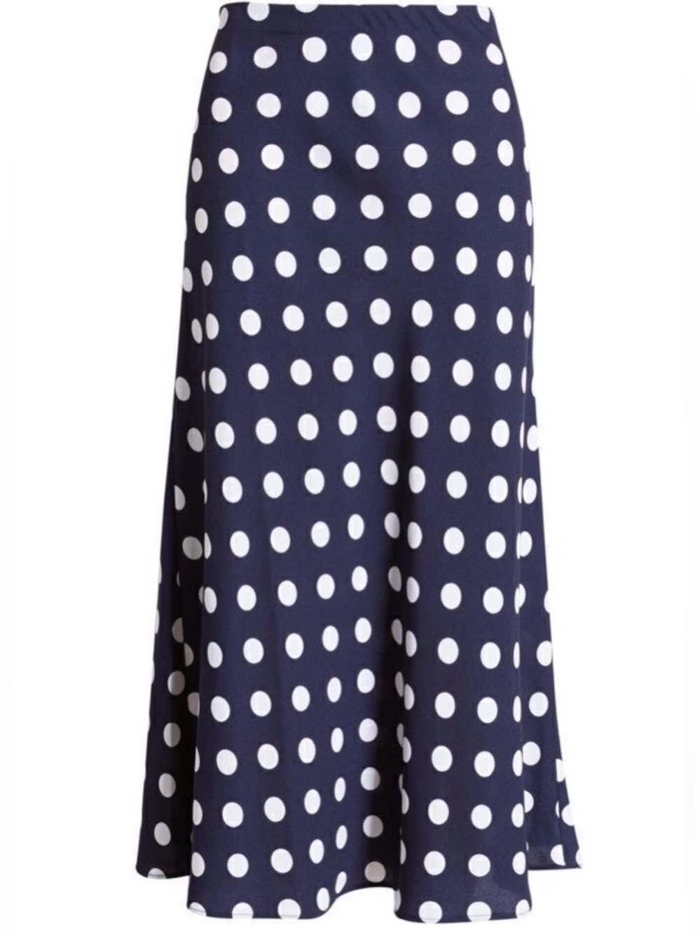 Halogen Women's Navy Blue Polka Dot Elastic Waist Midi Skirt Size Medium